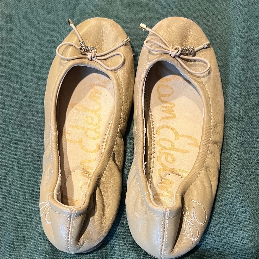 Sam Edelman Felicia (little Kids)Beige Leather Ballet Flats with Bow Accent